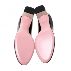 Pre Owned Fendi Monochrome Patent Leather Block Heel Pumps Size 39