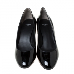 Pre Owned Fendi Monochrome Patent Leather Block Heel Pumps Size 39
