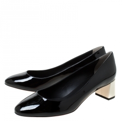 Pre Owned Fendi Monochrome Patent Leather Block Heel Pumps Size 39