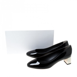Pre Owned Fendi Monochrome Patent Leather Block Heel Pumps Size 39