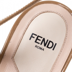Fendi Beige Patent Leather T Bar Platform Sandals Size 38