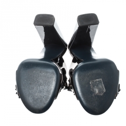 Pre Owned Fendi Black Patent Leather Floral Embellished Cross Strap Sandals Size 38