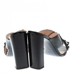 Pre Owned Fendi Black Patent Leather Floral Embellished Cross Strap Sandals Size 38