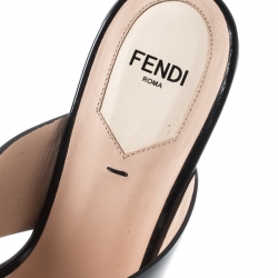 Pre Owned Fendi Black Patent Leather Floral Embellished Cross Strap Sandals Size 38