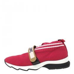Pre Owned Fendi Red Knit Fabric Rockoko Sneakers Size 36