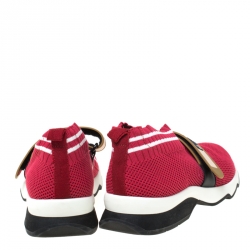 Pre Owned Fendi Red Knit Fabric Rockoko Sneakers Size 36