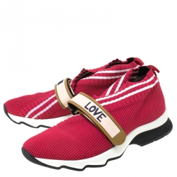 Pre Owned Fendi Red Knit Fabric Rockoko Sneakers Size 36