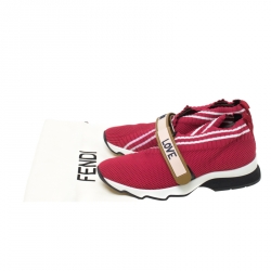 Pre Owned Fendi Red Knit Fabric Rockoko Sneakers Size 36