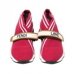 Pre Owned Fendi Red Knit Fabric Rockoko Sneakers Size 36