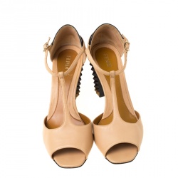 Pre Owned Fendi Beige Leather Polifonia Peep Toe Spike Heels Sandals Size 37.5