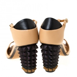 Pre Owned Fendi Beige Leather Polifonia Peep Toe Spike Heels Sandals Size 37.5