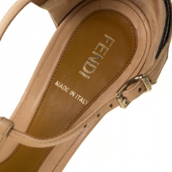 Pre Owned Fendi Beige Leather Polifonia Peep Toe Spike Heels Sandals Size 37.5