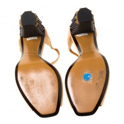 Pre Owned Fendi Beige Leather Polifonia Peep Toe Spike Heels Sandals Size 37.5