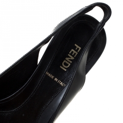 Pre Owned Fendi Black Leather Peep Toe Platform Slingback Sandals Size 35