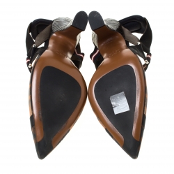 Pre Owned Fendi Black/Brown Mesh Colibri Slingback Pumps Size 38