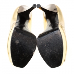 Pre Owned Fendi Gold Leather Fendista Peep Toe Platform Pumps Size 39