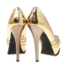 Pre Owned Fendi Gold Leather Fendista Peep Toe Platform Pumps Size 39