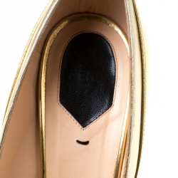 Pre Owned Fendi Gold Leather Fendista Peep Toe Platform Pumps Size 39