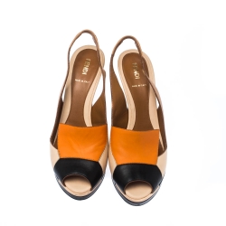 مملوكة مسبقًا Fendi Multicolor Leather Color-Block Peep Toe Slingback Sandals Size 39