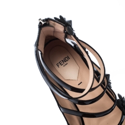 Pre Owned Fendi Black Patent Leather Flowerland Multistrap Flats Size 38