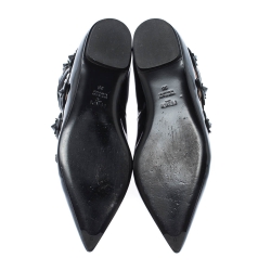 Pre Owned Fendi Black Patent Leather Flowerland Multistrap Flats Size 38
