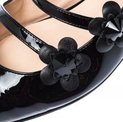 Pre Owned Fendi Black Patent Leather Flowerland Multistrap Flats Size 38