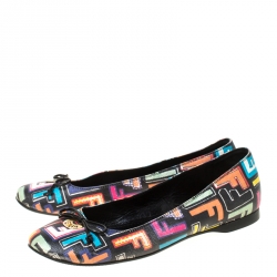 Pre Owned Fendi Multicolor Zucca Spalmati Coated Canvas Ballet Flats Size 39