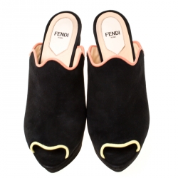 Pre Owned Fendi Black Suede Wave Mules Platform Sandals Size 39
