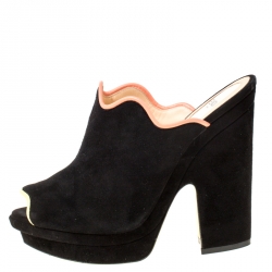 Pre Owned Fendi Black Suede Wave Mules Platform Sandals Size 39