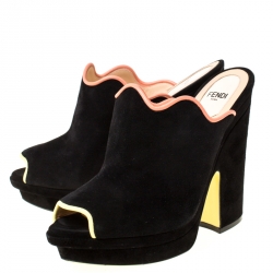 Pre Owned Fendi Black Suede Wave Mules Platform Sandals Size 39