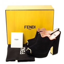 Pre Owned Fendi Black Suede Wave Mules Platform Sandals Size 39