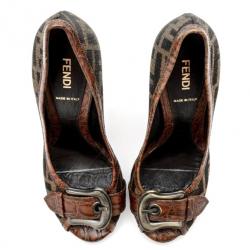 Pre Owned Fendi Zucca B Buckle Peep Toe Pumps Size 38
