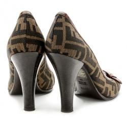 Pre Owned Fendi Zucca B Buckle Peep Toe Pumps Size 38