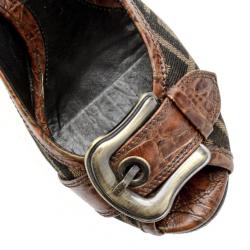 Pre Owned Fendi Zucca B Buckle Peep Toe Pumps Size 38