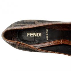 Pre Owned Fendi Zucca B Buckle Peep Toe Pumps Size 38