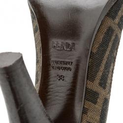 Pre Owned Fendi Zucca B Buckle Peep Toe Pumps Size 38