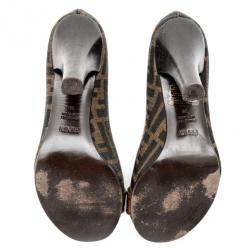 Pre Owned Fendi Zucca B Buckle Peep Toe Pumps Size 38