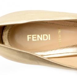 Fendi Gold Metallic Leather Pleated Peep Toe Platform Pumps Size 39