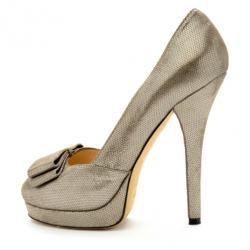 Fendi Metallic Suede Deco Bow Platform Pumps Size 39