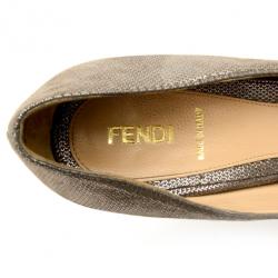 Fendi Metallic Suede Deco Bow Platform Pumps Size 39