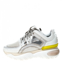 Pre Owned Fendi White Mesh Lace Up Low Top Sneakers Size 37