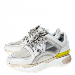 Pre Owned Fendi White Mesh Lace Up Low Top Sneakers Size 37