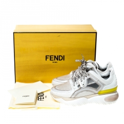 Pre Owned Fendi White Mesh Lace Up Low Top Sneakers Size 37