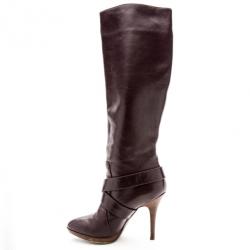 مملوكة مسبقًا Fendi Purple Leather Buckle Knee Length Boots Size 37