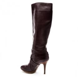 مملوكة مسبقًا Fendi Purple Leather Buckle Knee Length Boots Size 37