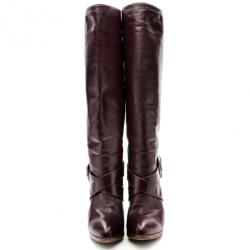 مملوكة مسبقًا Fendi Purple Leather Buckle Knee Length Boots Size 37