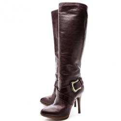 مملوكة مسبقًا Fendi Purple Leather Buckle Knee Length Boots Size 37