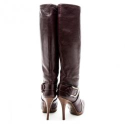 مملوكة مسبقًا Fendi Purple Leather Buckle Knee Length Boots Size 37