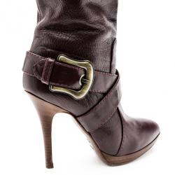 مملوكة مسبقًا Fendi Purple Leather Buckle Knee Length Boots Size 37