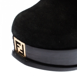Pre Owned Fendi Black Suede and Leather Fendista Platform Ankle Boots Size 37